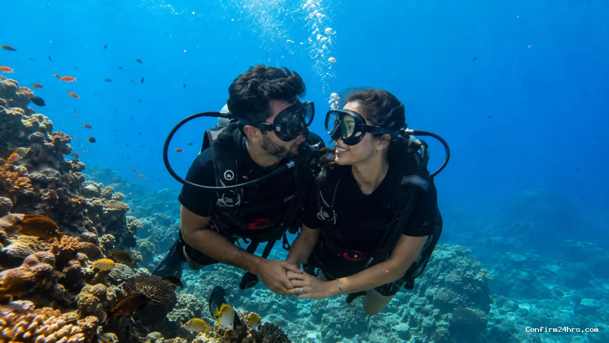 Coral reef view during shore diving in Andaman